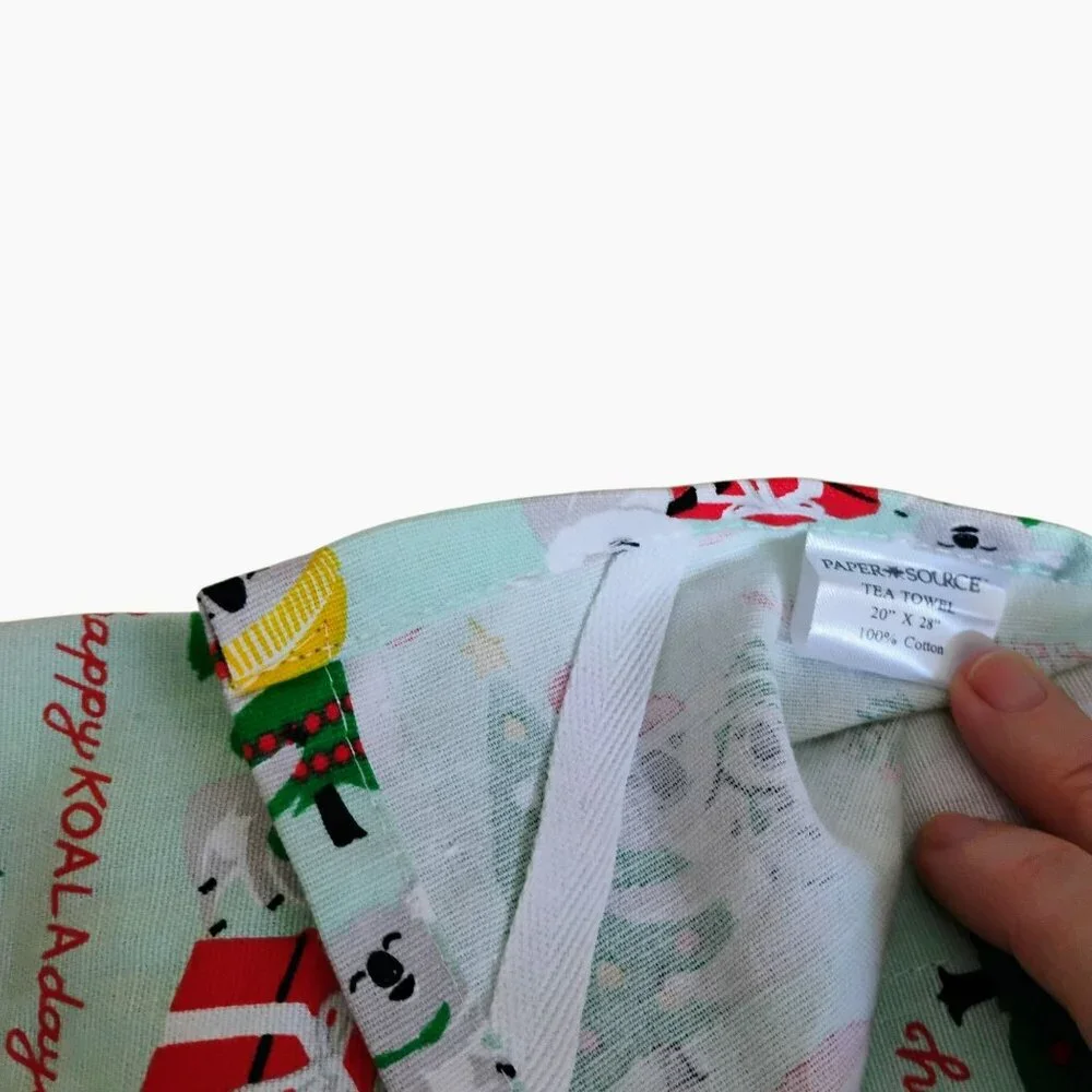 Happy Koaladays Christmas Tea Towel With Red Pom Trim Paper Source 20x28 Cotton